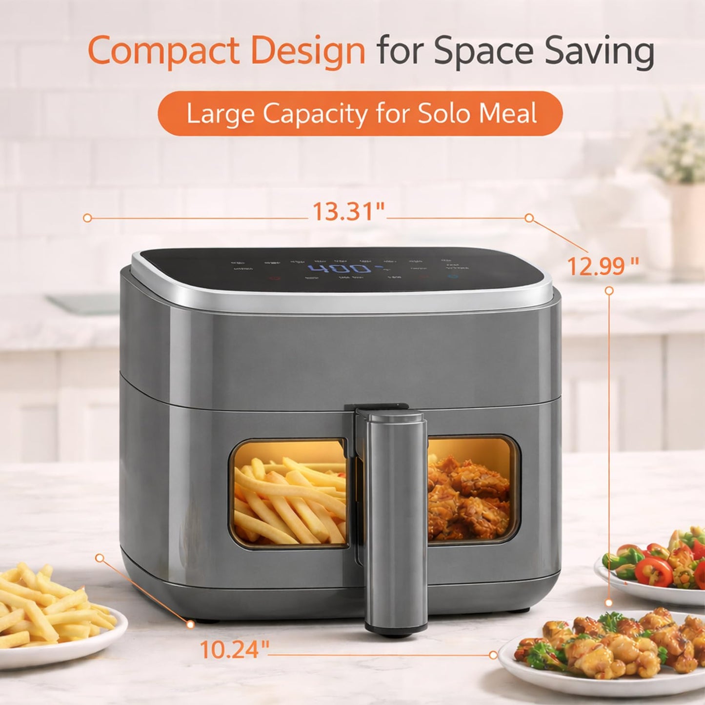 Plum Chef Air Fryer 4 Qt, 8-in-1 Digital Air Fryer with Visible Window, Nonstick Dishwasher-Safe Basket, 60-Min Timer, 1500W, Grey – Perfect for Fries, Wings & Baking - VANELC