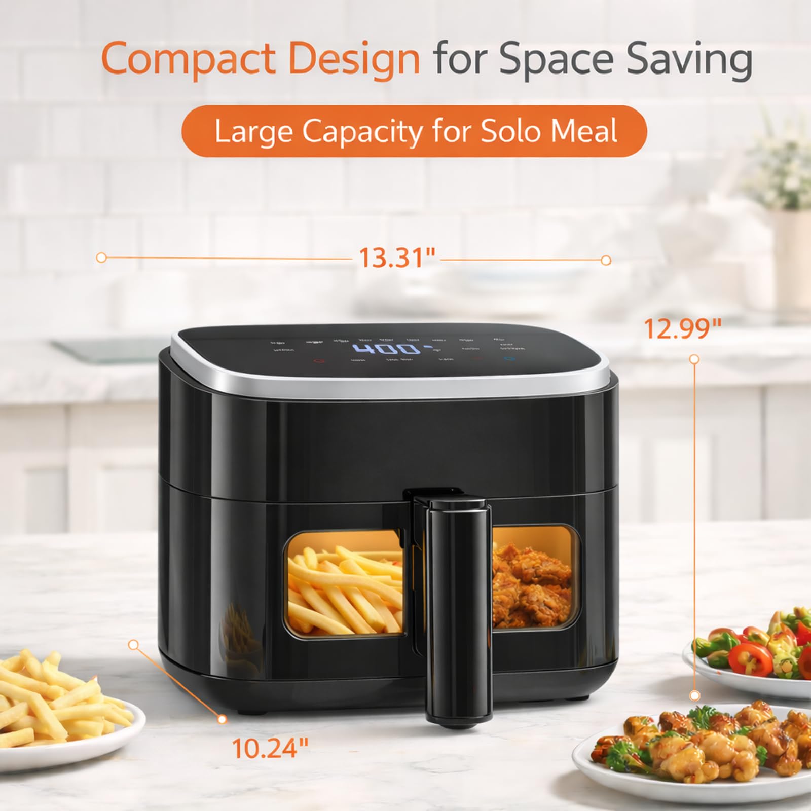Plum Chef Air Fryer 4 Qt, 8-in-1 Digital Air Fryer with Visible Window, Nonstick Dishwasher-Safe Basket, 60-Min Timer, 1500W, Black – Perfect for Fries, Wings & Baking - VANELC