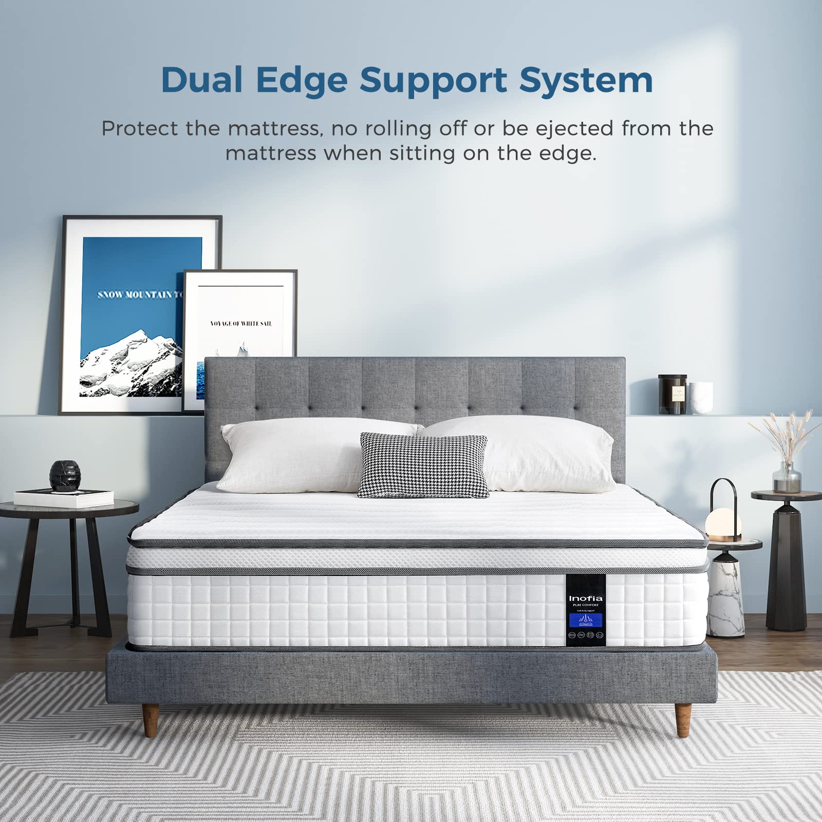 Twin XL Mattress, 10 Inch Hybrid Mattress, Gel Memory Foam & Pocket Spring Twin XL Bed Mattress in a Box, Medium Feel, Cooler Sleep & Pressure Relief, 80"*39", White&Gray - VANELC