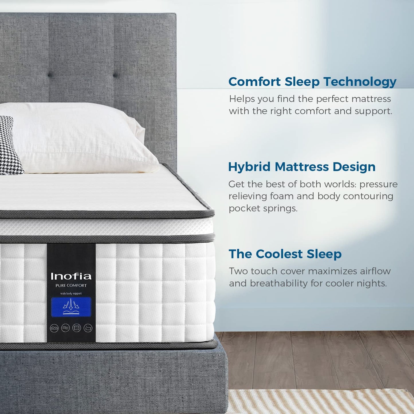 Twin XL Mattress, 10 Inch Hybrid Mattress, Gel Memory Foam & Pocket Spring Twin XL Bed Mattress in a Box, Medium Feel, Cooler Sleep & Pressure Relief, 80"*39", White&Gray - VANELC