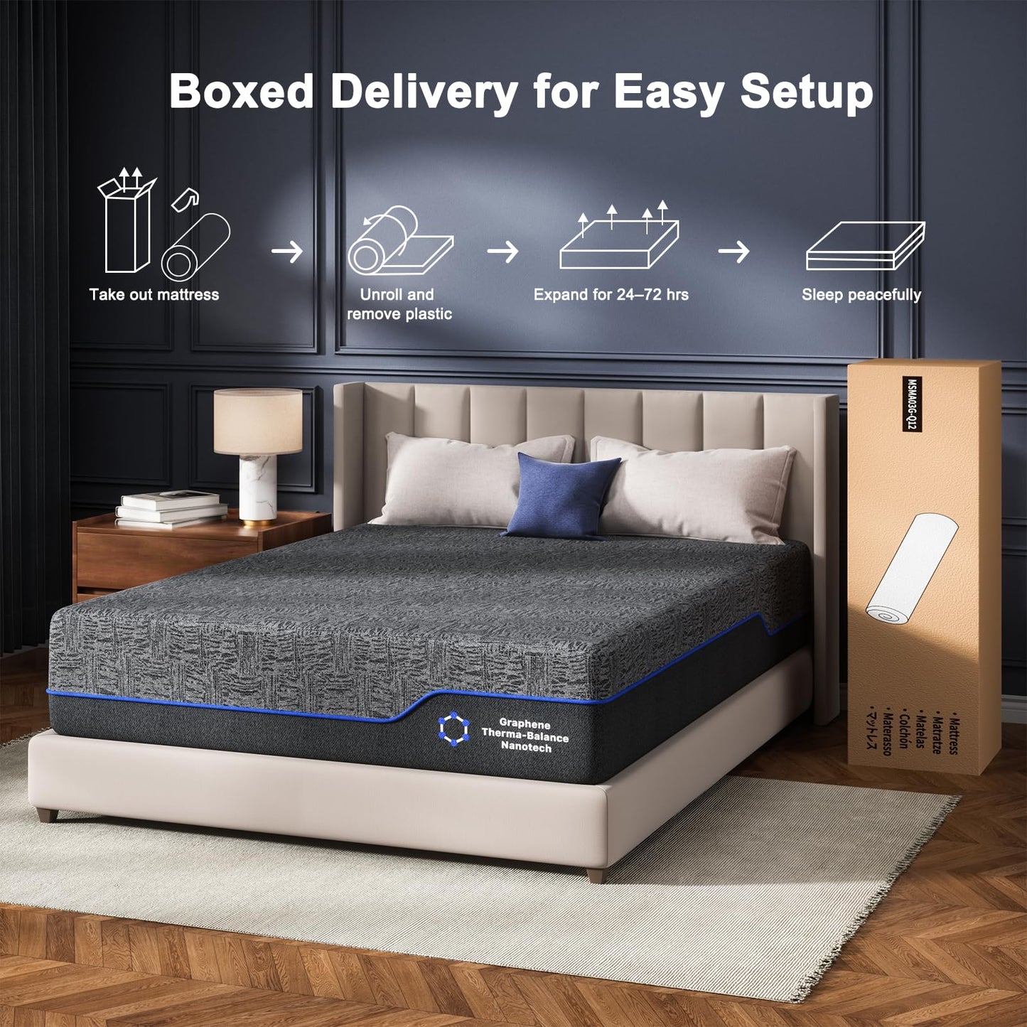 Queen Mattress, 10 Inch Memory Foam Mattress, Medium Firm, Cooling Gel & Graphite Infused, CertiPUR-US Certified, Fiberglass-Free, Bed-in-a-Box - VANELC