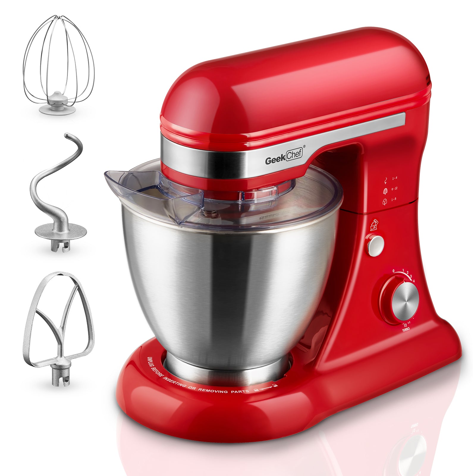 Plum Chef 5QT Stand Mixer, 12-Speed Tilt-Head Electric Mixer with Dough Hook, Whisk, Beater & Bowl, Powerful for Baking, Cakes, Cookies, Red - VANELC