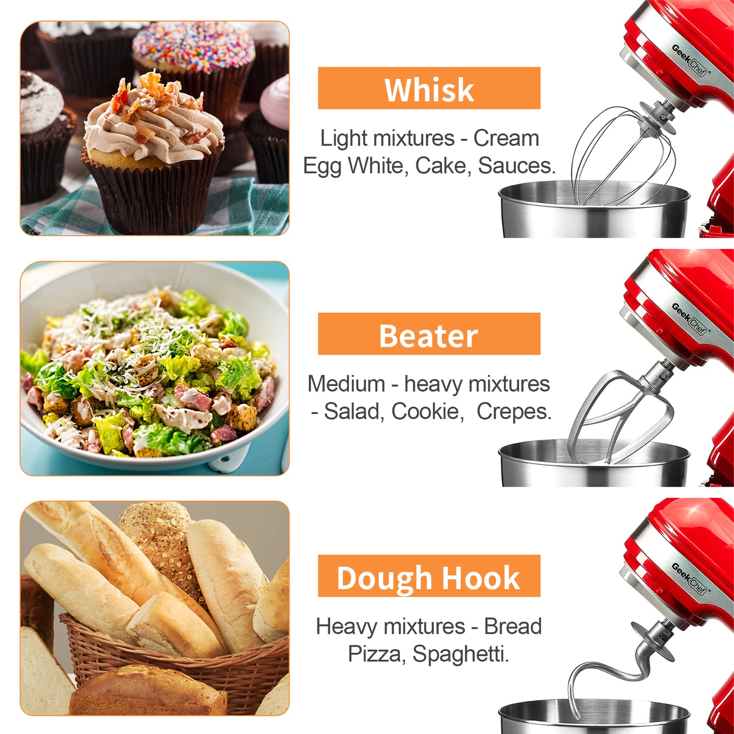 Plum Chef 5QT Stand Mixer, 12-Speed Tilt-Head Electric Mixer with Dough Hook, Whisk, Beater & Bowl, Powerful for Baking, Cakes, Cookies, Red - VANELC