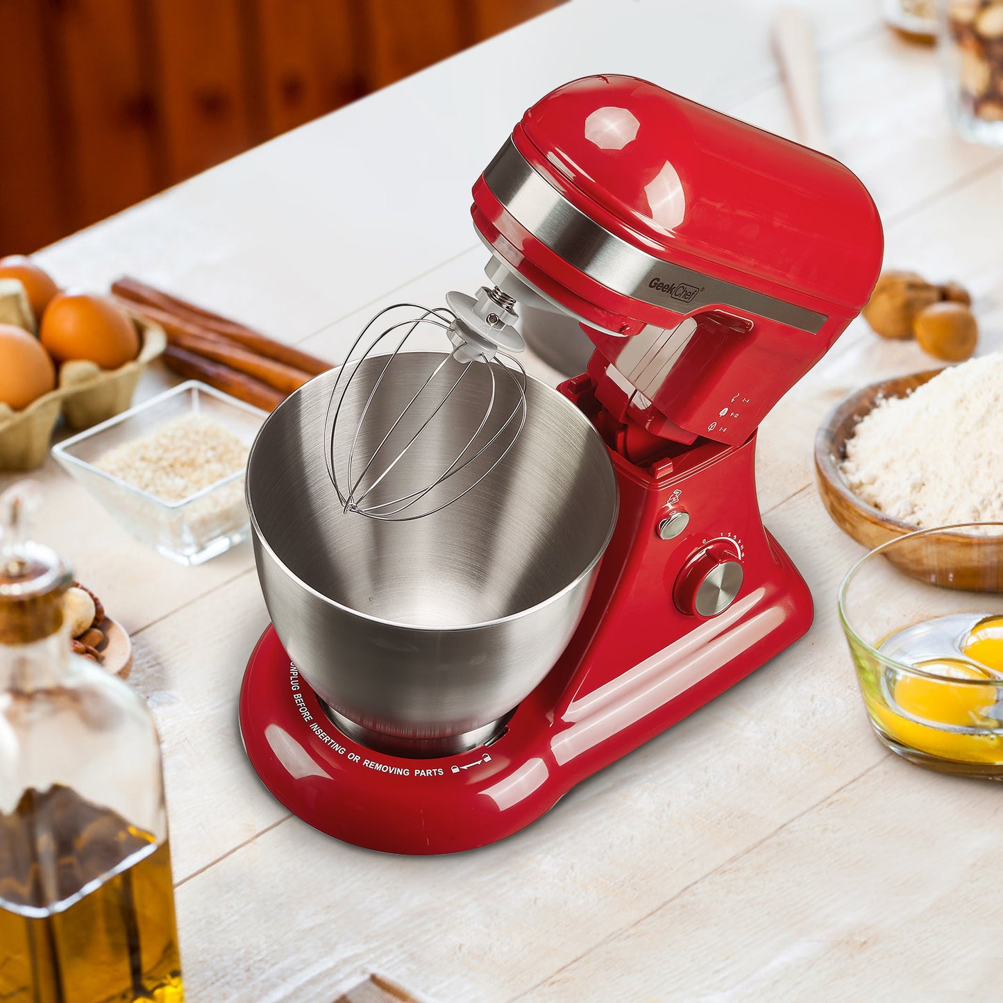 Plum Chef 5QT Stand Mixer, 12-Speed Tilt-Head Electric Mixer with Dough Hook, Whisk, Beater & Bowl, Powerful for Baking, Cakes, Cookies, Red - VANELC