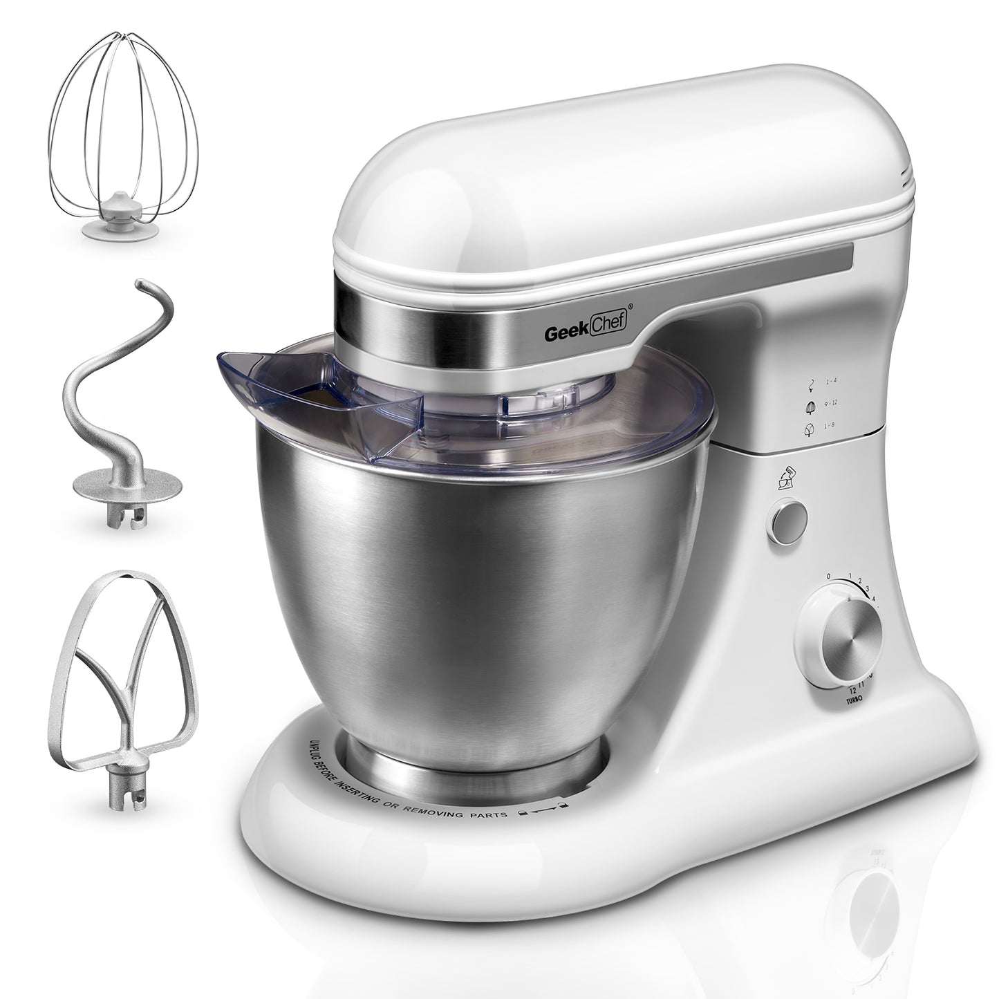 Plum Chef 5QT Stand Mixer, 12-Speed Tilt-Head Electric Mixer with Dough Hook, Whisk, Beater & Bowl, Powerful for Baking, Cakes, Cookies, White - VANELC