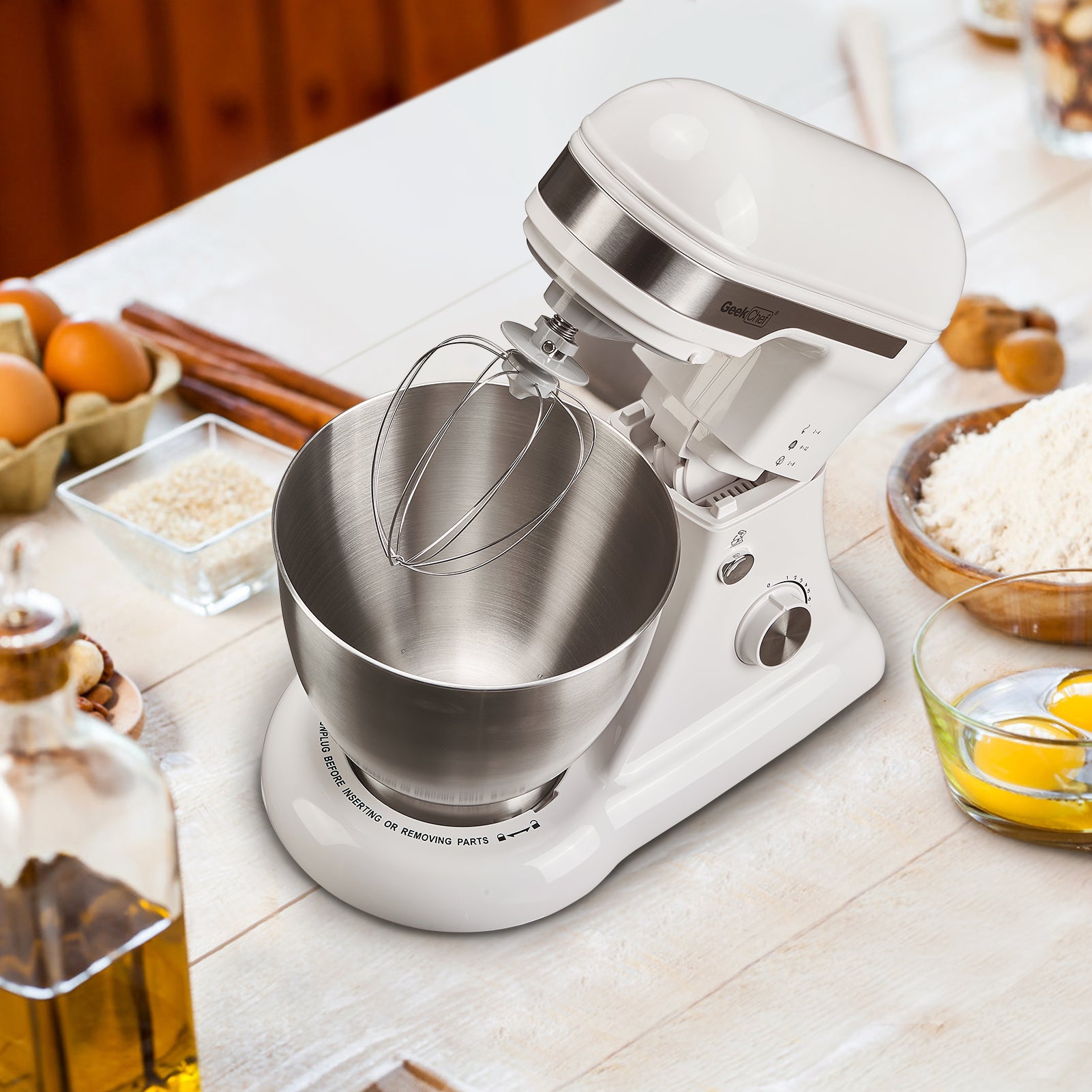 Plum Chef 5QT Stand Mixer, 12-Speed Tilt-Head Electric Mixer with Dough Hook, Whisk, Beater & Bowl, Powerful for Baking, Cakes, Cookies, White - VANELC
