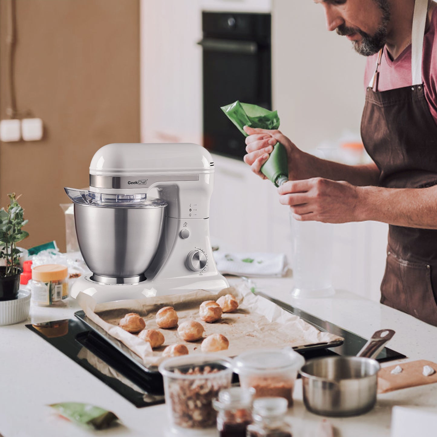 Plum Chef 5QT Stand Mixer, 12-Speed Tilt-Head Electric Mixer with Dough Hook, Whisk, Beater & Bowl, Powerful for Baking, Cakes, Cookies, White - VANELC