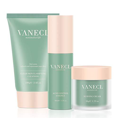 VANECL 3 Step Fast Acne Treatment with Clear Pore Acne Face Wash, Nourishing Repair Acne Cream, Acne Treatment Serum,For Face And Pore Minimizer - 30 Day Complete Acne Skin Care Kit - vanelc