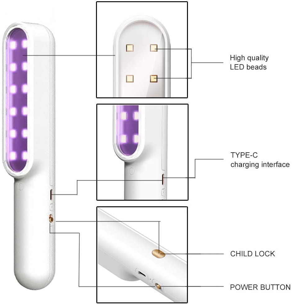 UV Light Sanitizer Wand,Portable Travel Wand Ultraviolet Disinfection lamp (US STOCK) - vanelc