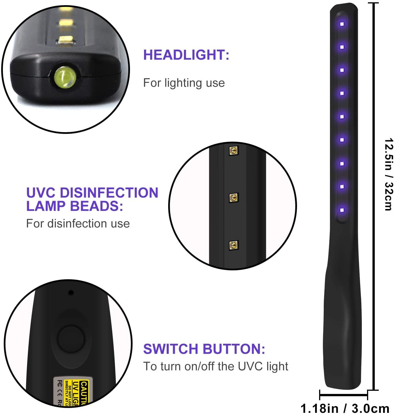 Portable UV Light Sanitizer Travel Wand for Household and Travel (US STOCK) - vanelc
